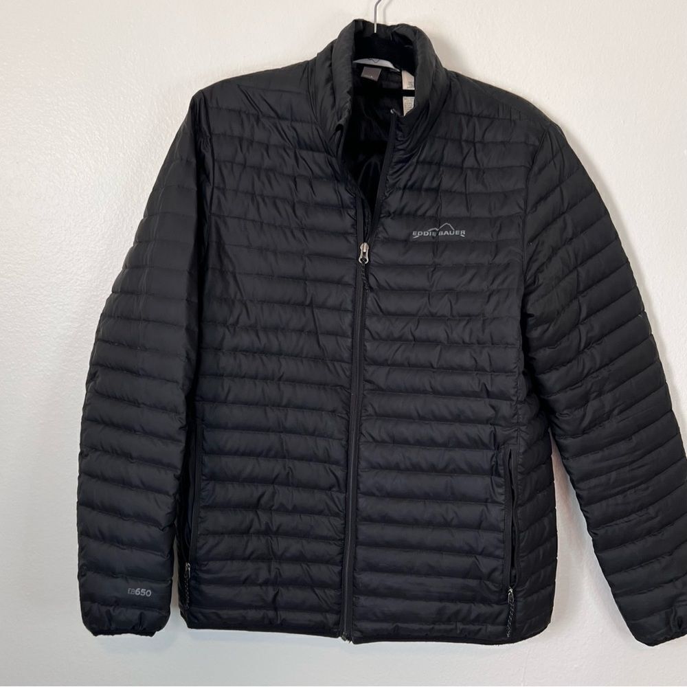 Eddie Bauer Puffer Jacket Goose Down Men Size Small Black EB650  Outdoor Hiking